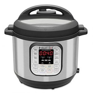 Instant Pot Duo is a 7-in-1 programmable cooker. There are 14 built in smart programs and a 24-hour timer allows for delayed start. America’s favorite multi use pressure cooker.