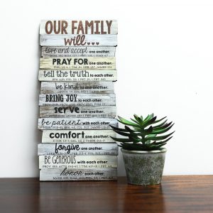 Transform your home into a haven of love & unity with our captivating Our Family Will Love Wall Plaque. Add a touch of faith & vintage elegance to any room.