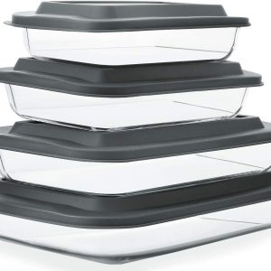 Our 8Pc Deep Glass Baking Dish Set is the perfect solution for all your baking, serving & storage needs! And they withstand extreme temperatures without cracking or shattering.