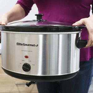 8.5 QT Stainless Slow Cooker crock pot. Cool touch handles protect hands from burns & allow you to safely transport your slow cooker.