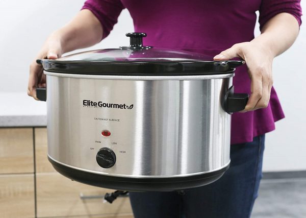 8.5 QT Stainless Slow Cooker crock pot. Cool touch handles protect hands from burns & allow you to safely transport your slow cooker.