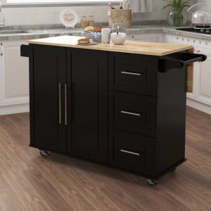 Make your kitchen more functional & stylish with our Kitchen Rolling Island Storage cart. With 2 doors & 2 drawers it's perfect for keeping your kitchen organized.
