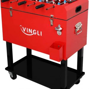 This Outdoor 68 QT Rolling Ice Chest is perfect for those outdoor holiday parties and weekend gatherings. The intelligently designed cooler will keep beverages and food cold with the added entertainment feature - a built in Foosball table.