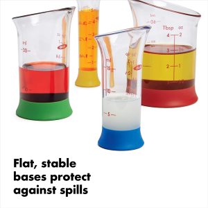 Invest in precision with the 4pc or 7pc Nesting Measuring Beaker Set today! The 4pc set includes 1-tsp, 1-tbsp, 1-oz, 2-oz beakers. And the 7pc set has 1/2-cup, 2/3-cup and 1-cup measures added.
