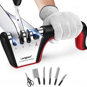 Longzon 4 stage Knife Sharpener Cut Resistant Gloves