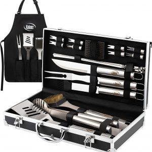 21 PC Kaluns BBQ Stainless Grill Set with portable aluminum carrying case.