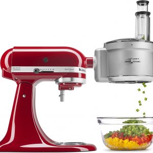 This KitchenAid Food Processor Attachment works seamlessly with any KitchenAid Stand Mixer. It lets you slice, dice, shred, & julienne with a slide of a lever.